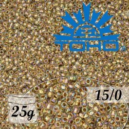 Toho Rokajl 15/0 Gold-Lined Rainbow Crystal 25g (č.994)