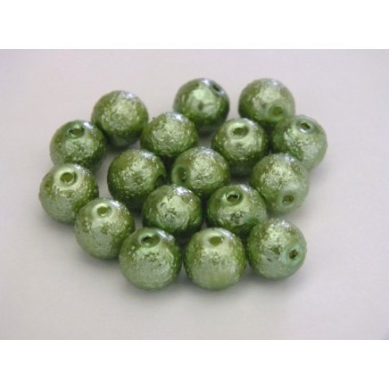 Voskované perly 6mm vrúbkované, zelená 10 ks (08/10)