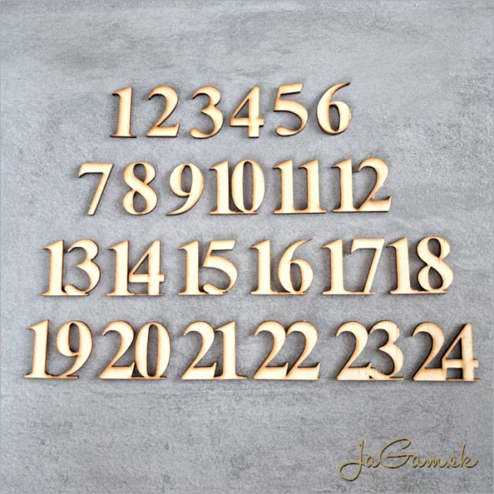 Drevené čísla na adventný kalendár 2cm - 24ks (P28csada24)