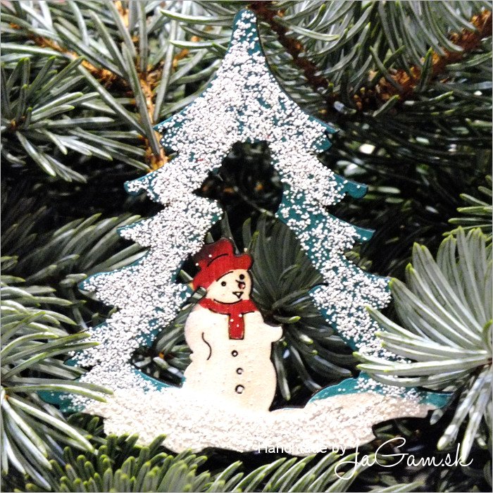 Vianočná ozdoba - snehuliak a stromček 8cm, 1ks