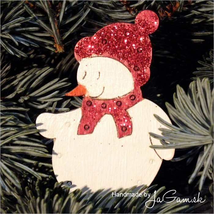 Vianočná ozdoba - snehuliak červený 8cm, 1ks