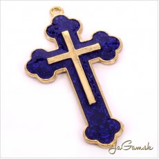 Kovový prívesok Krížik 55x33mm ZLATÁ/ MODRÁ, 1KS (B108)
