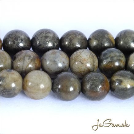 Minerál Pyrit 8mm, šnúra cca 49ks (m117)