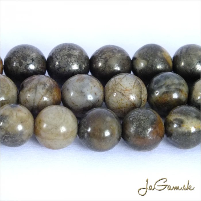 Minerál Pyrit 8mm, šnúra cca 49ks (m117)