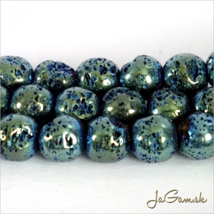 Minerál Láva s pokovom 6mm, šnúra cca 69ks (m135)