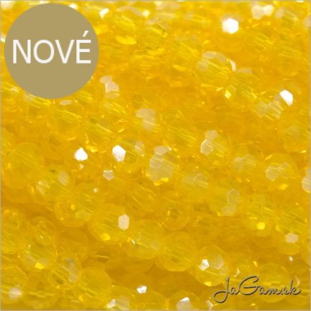 Sklenené brúsené korálky - ohňovky 3mm žltá s listrom, 60ks (5094)