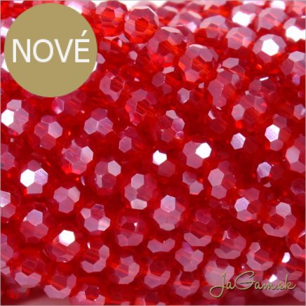 Sklenené brúsené korálky - ohňovky 3mm červená s listrom, 60ks (5093)