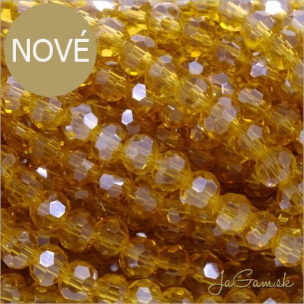 Sklenené brúsené korálky - ohňovky 3mm žltohnedá s listrom, 60ks (5095)