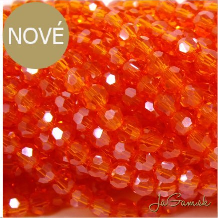 Sklenené brúsené korálky - ohňovky 3mm oranžovočervená s listrom, 60ks (5097)