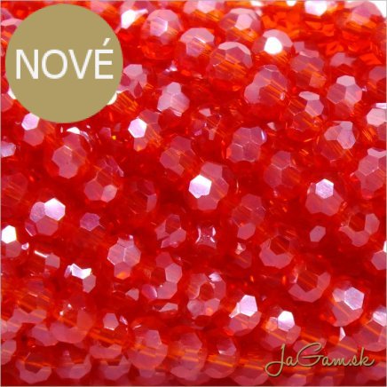 Sklenené brúsené korálky - ohňovky 3mm červená s listrom, 60ks (5098)