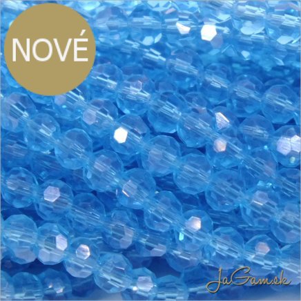 Sklenené brúsené korálky - ohňovky 3mm modrá s listrom, 60ks (5104)