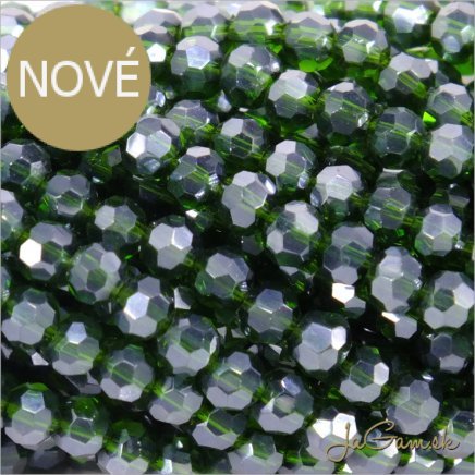 Sklenené brúsené korálky - ohňovky 3mm zelená s listrom, 60ks (5106)