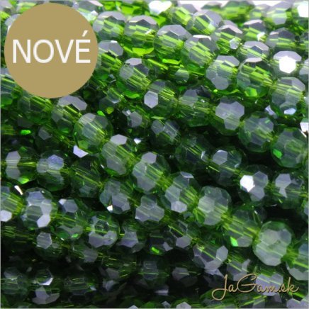 Sklenené brúsené korálky - ohňovky 3mm zelená s listrom, 60ks (5108)