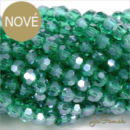 Sklenené brúsené korálky - ohňovky 3mm zelená s listrom, 60ks (5109)