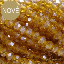 Sklenené brúsené korálky - ohhňovky 4mm žltohnedá s listrom, 50ks (5423)