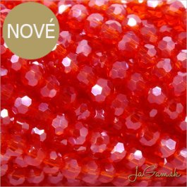 Sklenené brúsené korálky - ohhňovky 4mm červená s listrom, 50ks (5427)