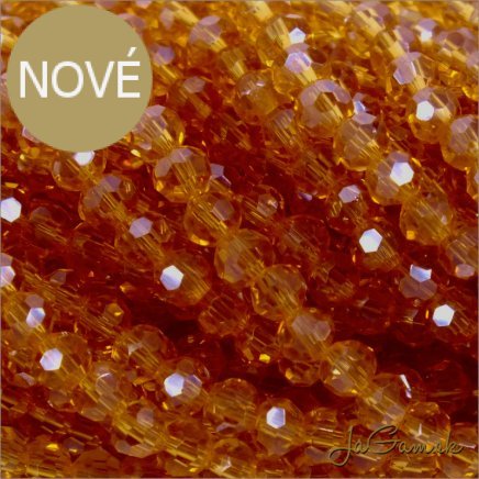 Sklenené brúsené korálky - ohhňovky 4mm žltohnedá s listrom tm., 50ks (5424)