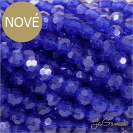 Sklenené brúsené korálky - ohňovky 4mm modrá s listrom tm., 50ks (5432)