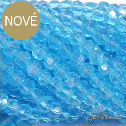 Sklenené brúsené korálky - ohňovky 4mm modrá s listrom/aquamarín, 50ks (5434)