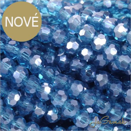 Sklenené brúsené korálky - ohňovky 4mm tyrkysová s listrom, 50ks (5435)