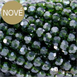 Sklenené brúsené korálky - ohňovky 4mm zelená s listrom, 50ks (5436)