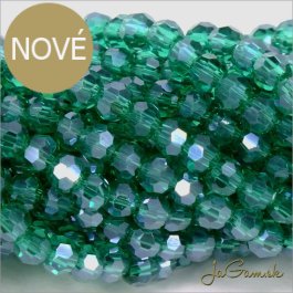 Sklenené brúsené korálky - ohňovky 4mm zelená s listrom, 50ks (5437)