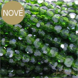 Sklenené brúsené korálky - ohňovky 4mm zelená s listrom, 50ks (5438)