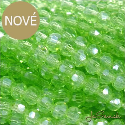 Sklenené brúsené korálky - ohňovky 4mm zelená s listrom, 50ks (5439)