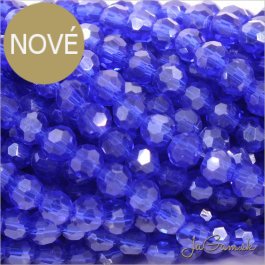 Sklenené brúsené korálky - ohňovky 6mm modrá s listrom, 30ks (5693)