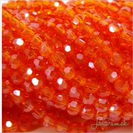 Sklenené brúsené korálky - ohňovky 3mm oranžovočervená s listrom, 60ks (5097)