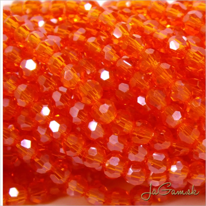 Sklenené brúsené korálky - ohňovky 3mm oranžovočervená s listrom, 60ks (5097)