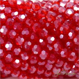 Sklenené brúsené korálky - ohňovky 3mm červená s listrom, 60ks (5093)