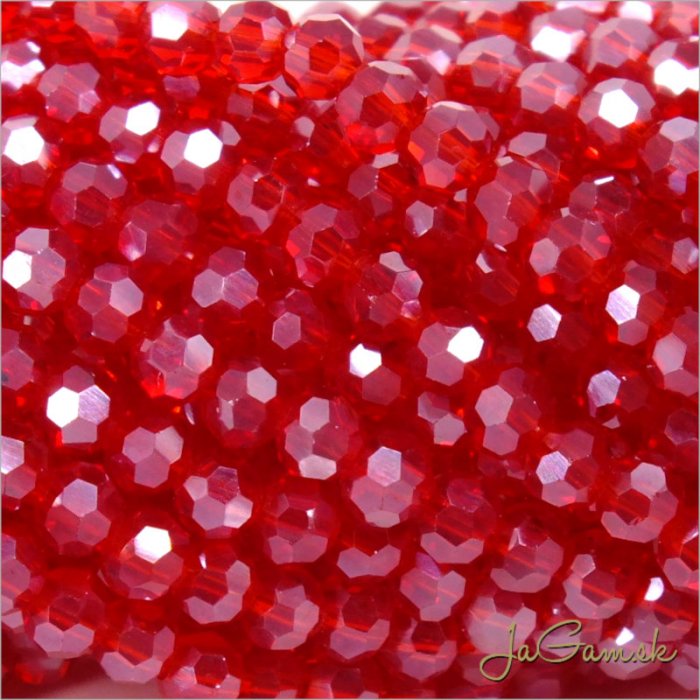 Sklenené brúsené korálky - ohhňovky 4mm červená s listrom tm., 50ks (5428)