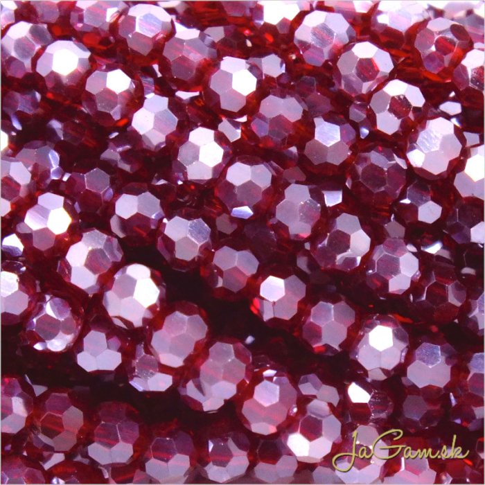 Sklenené brúsené korálky - ohhňovky 4mm červená s listrom/bordová., 50ks (5429)