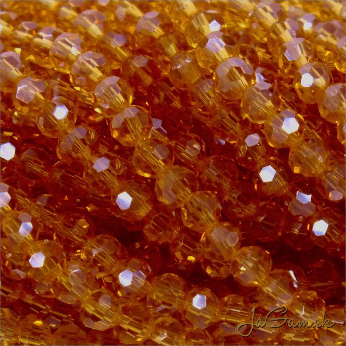 Sklenené brúsené korálky - ohhňovky 4mm žltohnedá s listrom tm., 50ks (5424)