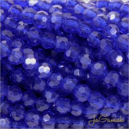 Sklenené brúsené korálky - ohňovky 4mm modrá s listrom tm., 50ks (5432)