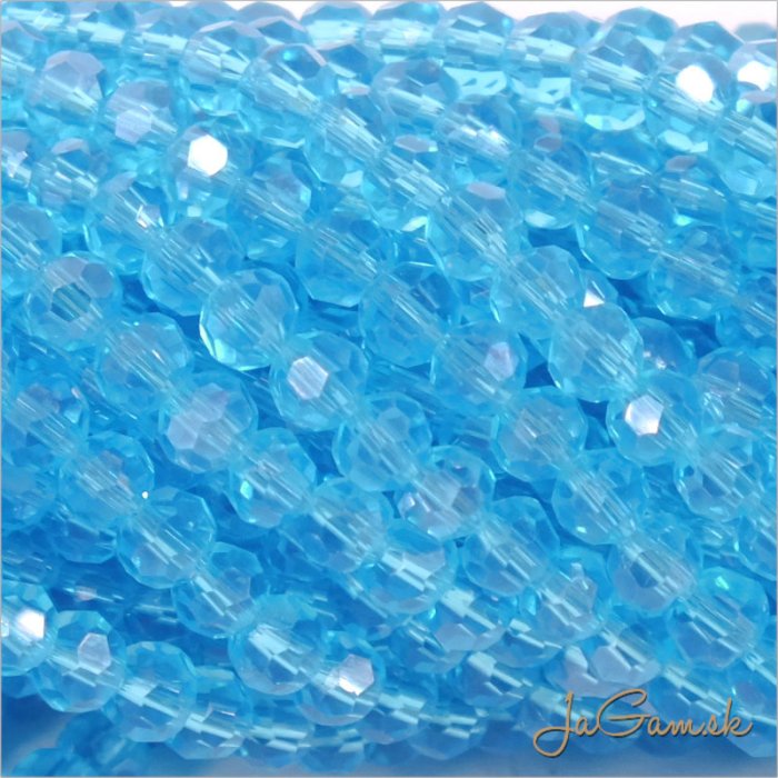 Sklenené brúsené korálky - ohňovky 4mm modrá s listrom/aquamarín, 50ks (5434)