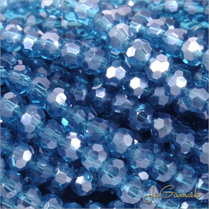 Sklenené brúsené korálky - ohňovky 4mm tyrkysová s listrom, 50ks (5435)