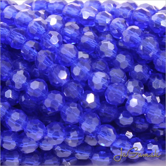 Sklenené brúsené korálky - ohňovky 4mm modrá s listrom, 50ks (5433)