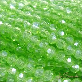Sklenené brúsené korálky - ohňovky 4mm zelená s listrom, 50ks (5439)