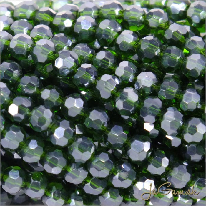Sklenené brúsené korálky - ohňovky 3mm zelená s listrom, 60ks (5106)