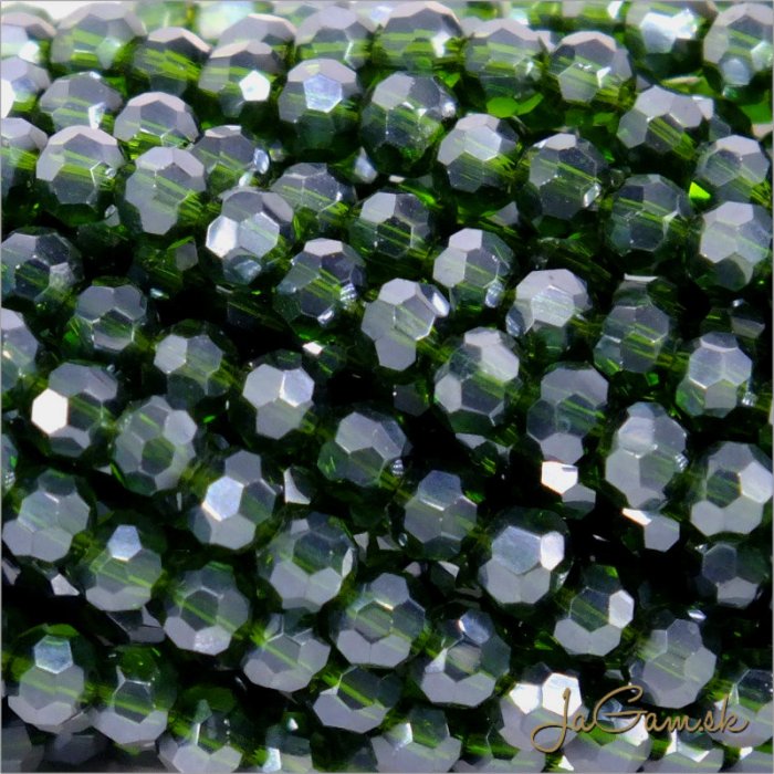 Sklenené brúsené korálky - ohňovky 4mm zelená s listrom, 50ks (5436)