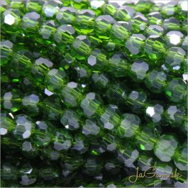 Sklenené brúsené korálky - ohňovky 4mm zelená s listrom, 50ks (5438)