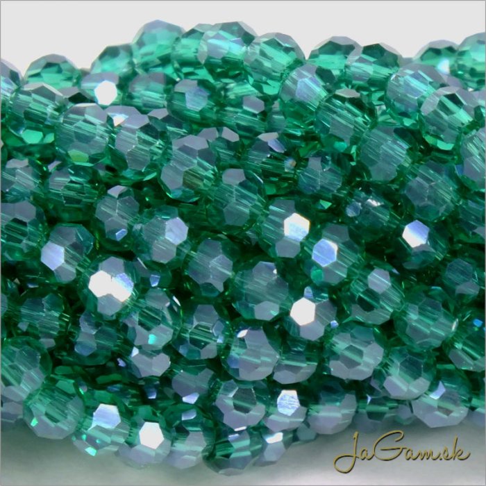 Sklenené brúsené korálky - ohňovky 4mm zelená s listrom, 50ks (5437)