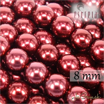 Voskované perly - ESTRELA - červená vínová 12997, veľkosť 8 mm, 15 ks (č.10)