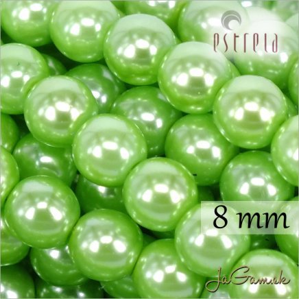 Voskované perly - ESTRELA - zelená 13548, veľkosť 8 mm, 15 ks (č.16)