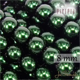 Voskované perly - ESTRELA - zelená  tmavá 12588, veľkosť 8 mm, 15 ks (č.18)