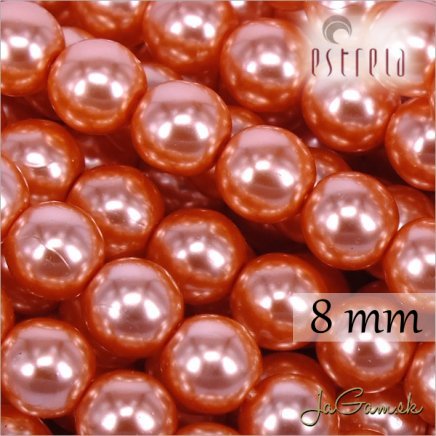 Voskované perly - ESTRELA - lososová 12885, veľkosť 8 mm, 15 ks (č.23)