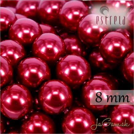 Voskované perly - ESTRELA - červená malinová 12995, veľkosť 8 mm, 75 ks (č.8)