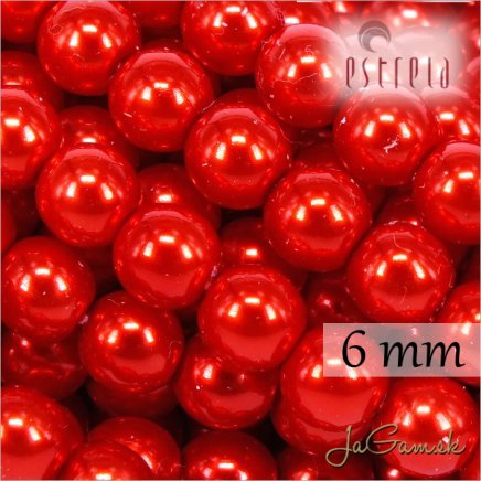 Voskované perly - ESTRELA - červená 12985, veľkosť 6 mm, 20 ks (č.26)